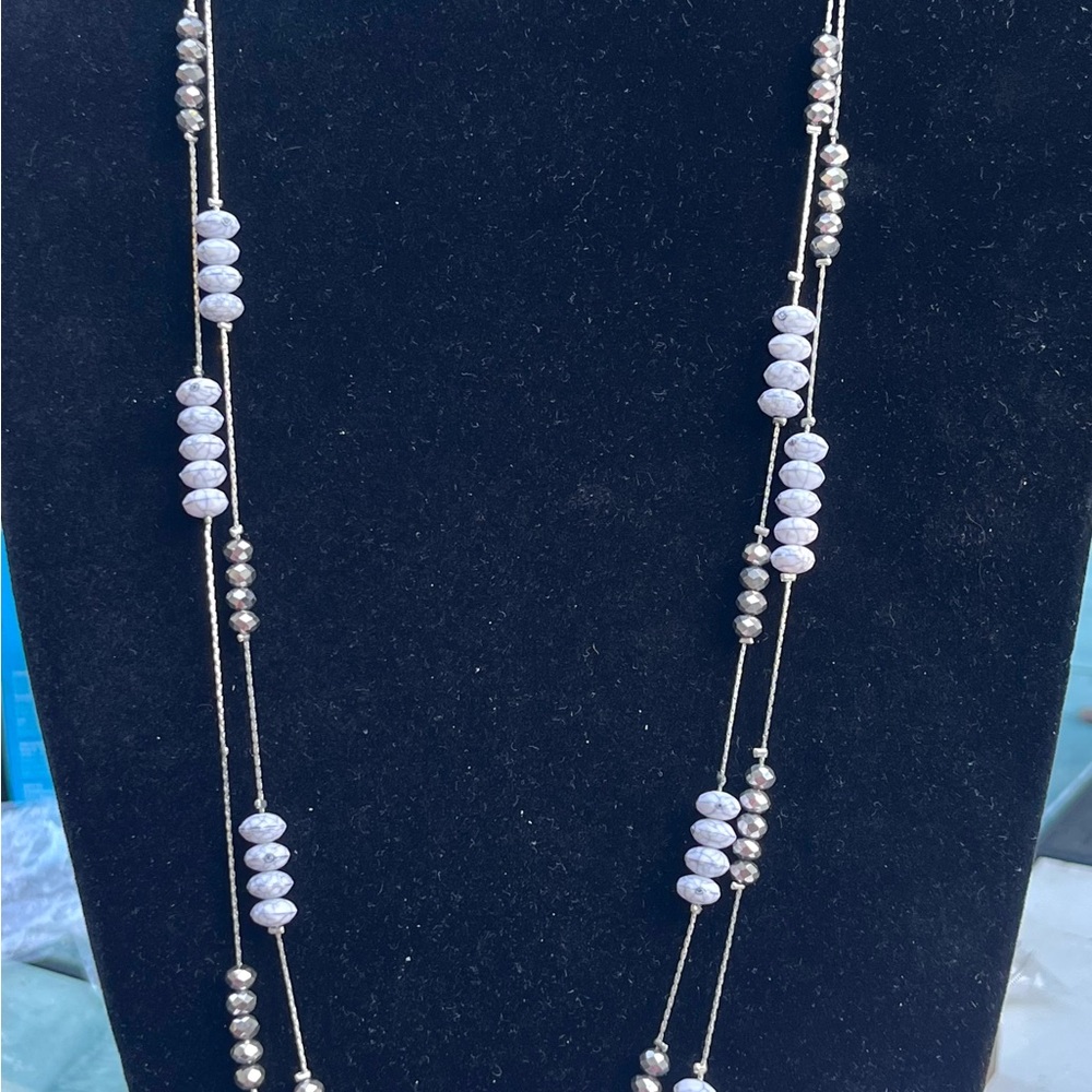 Massini  White Black Silver Marble  Beaded Multi-Strand Necklace